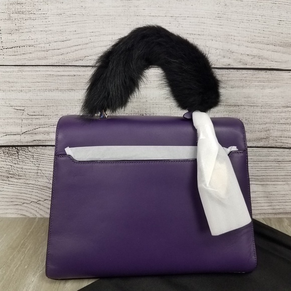 NEW Time\'s Arrow Ava Leather Mini Satchel Bag purse with Sheep Fur Purple $328